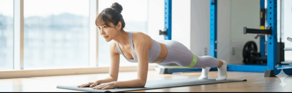 女性がプランクしている様子